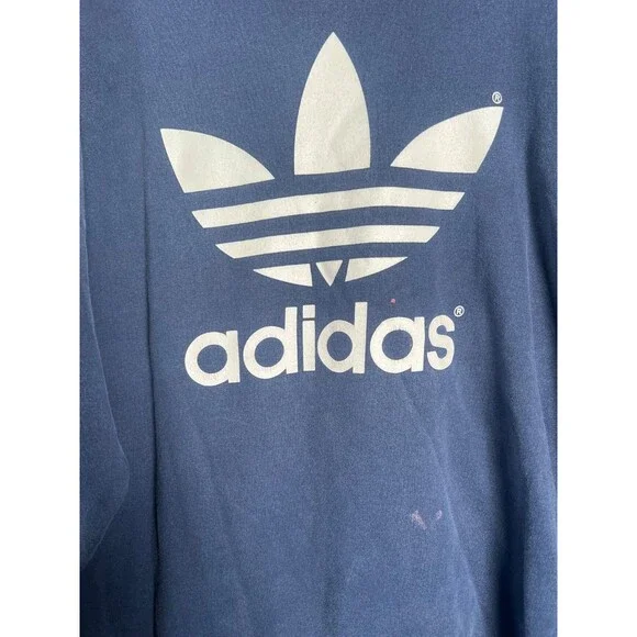 Adidas Fleece Lined Crewneck Long Sleeve Pullover Navy Blue Sweatshirt - Size XL - Picture 2 of 6